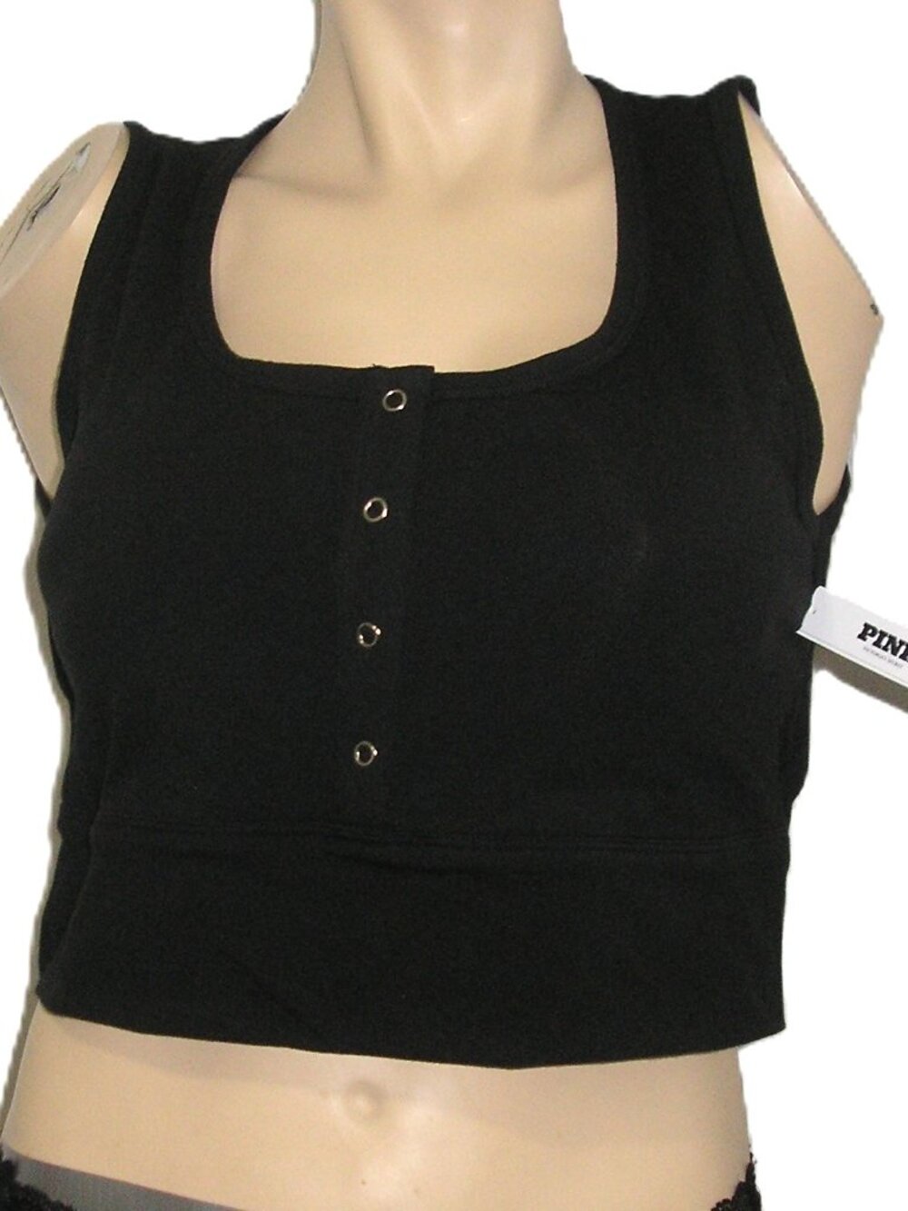 Victoria's Secret Pink All Day Cotton Open Back Black Henly Scoop Bra, XXL NWT